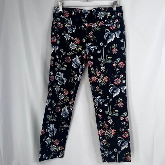 Ann Taylor Navy Floral Print Devin Fit Cotton Ankle Pant Garden Party Size 2/SM - Picture 10 of 11